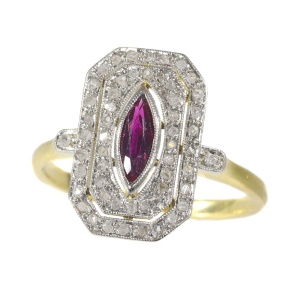 Vintage French Belle Epoque diamond and ruby engagement ring